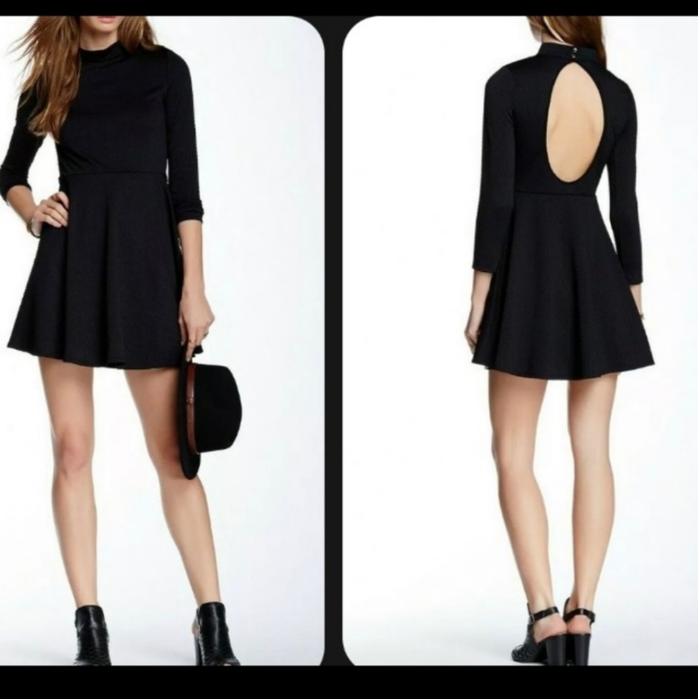 Free People Y2K Cutout Open Back Sleeve Black Dress